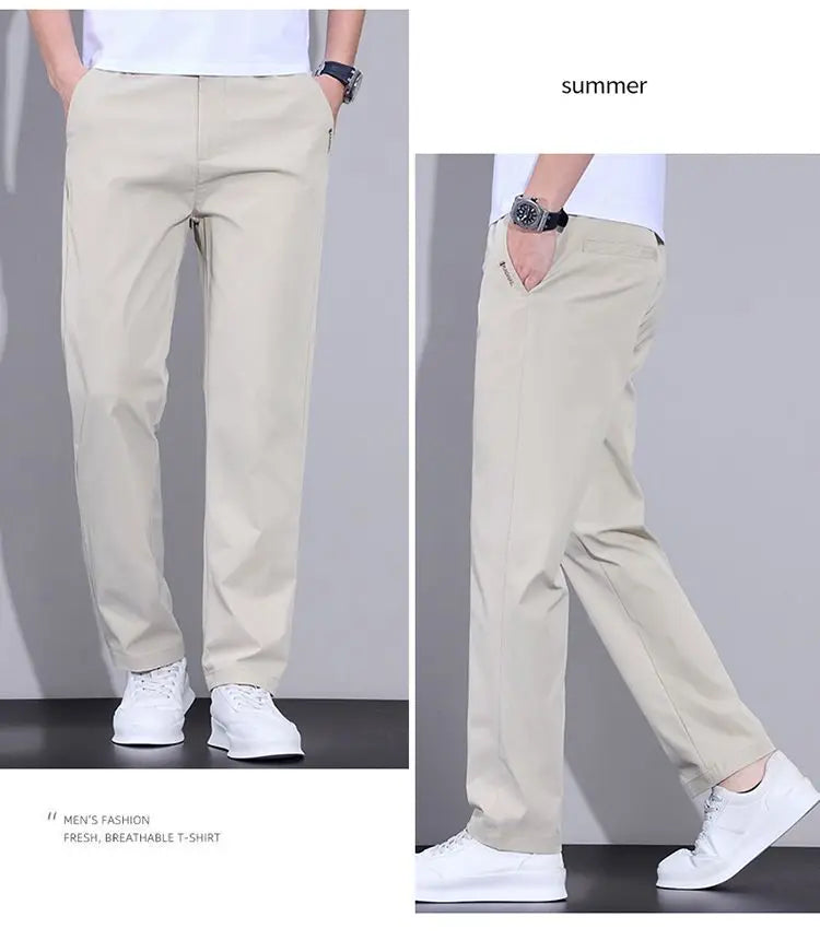 Spring Summer Thin Mens Pants Straight Business Casual Pants Ice Silk Quick Dry Breathable Korean Trousers Fashion Men Clothing