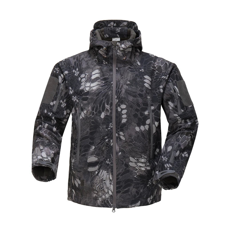 Men's Tactical Soft Shell Fleece Hiking Jacket - Hooded Windbreaker