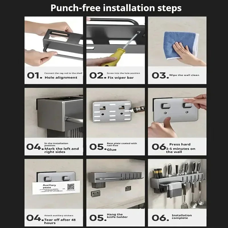NEW Thiened Kitchen Knife Ra Wall Mounted Chopstis Tube Storage Multi-Function Carbon Steel Kitchen Storage Organizer