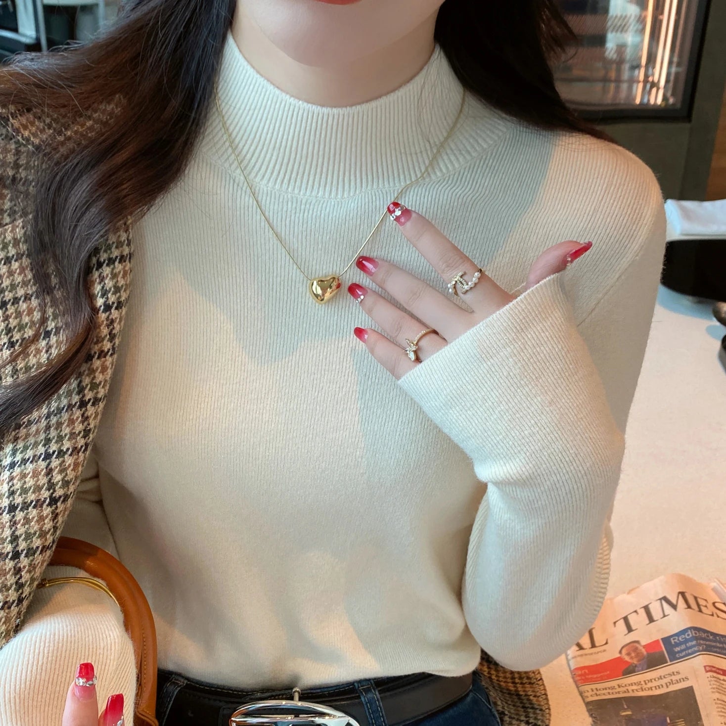 AOSSVIAO Turtleneck Sweater For Women Slim Fit Knit Top With High Stretch Long Sleeve Knitwear Chic Winter Essential