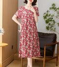 New 2025 Summer Dress Long Vintage Loose Women Elegant Sundress Dress Casual O-neck Dresses Print Plus Size