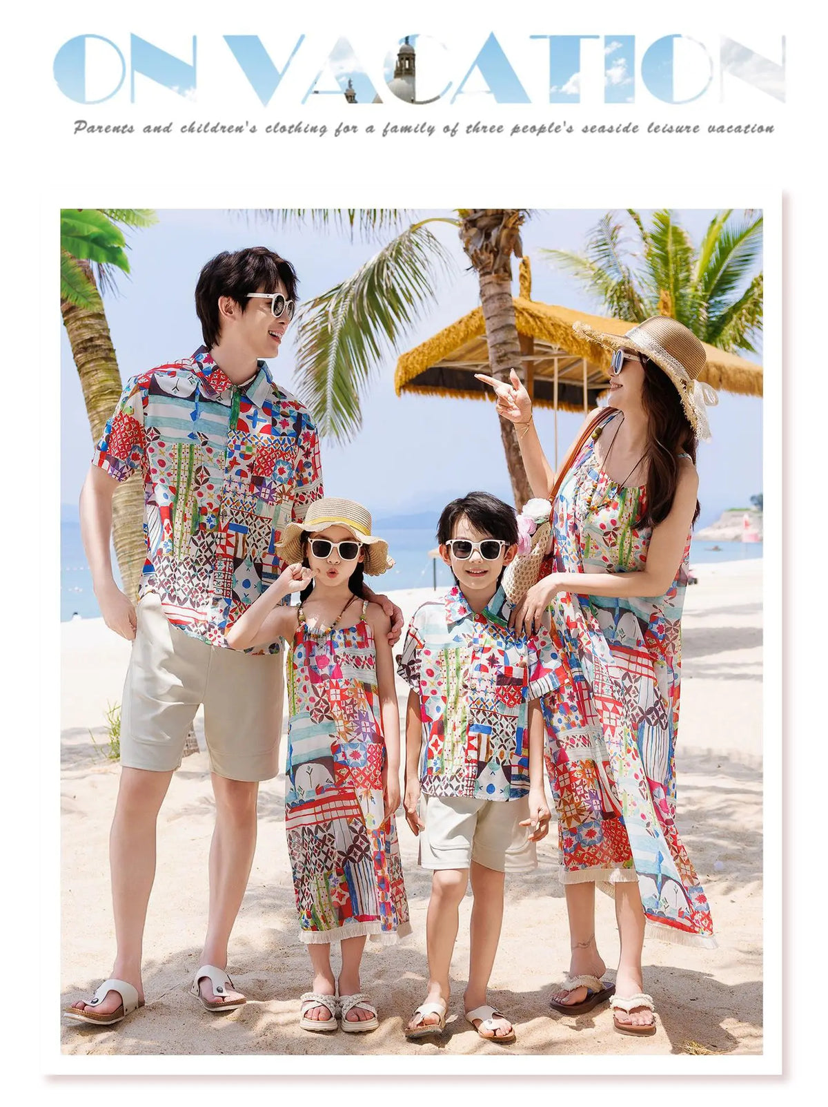 Vacation Family Matching Outfit Beach Holiday Mother‑Daughter Spaghetti Strap Dress Father‑Son Shirt Shorts Sets Couple Clothes
