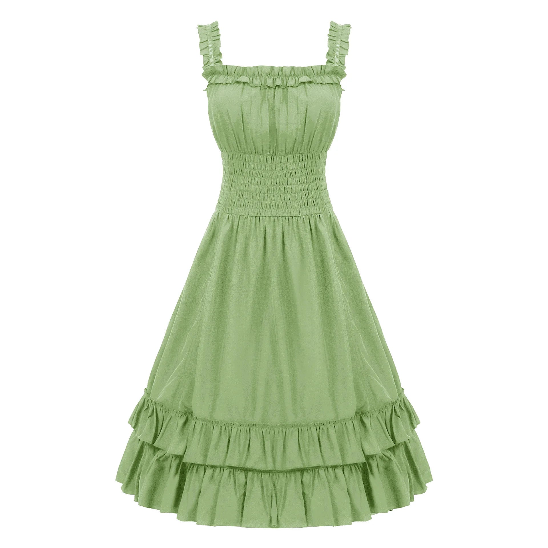 2026 Vintage Victorian Ruffle Midi Dress,High Waist A Line Women Sling Dress,Medieval Cosplay Party Dress for Women Summer Beach
