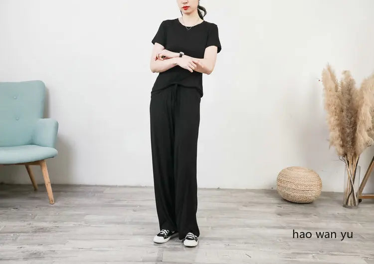 Women's Modal Pajama Set - Wide Leg Pants Casual Lounge Wear