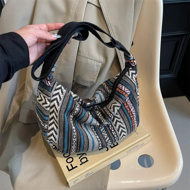 Crossbody Bags Tribal Style Shoulder Bag, Foldable Crossbody Striped Pattern, Flag Theme Hand Washable Edge Painted Lining