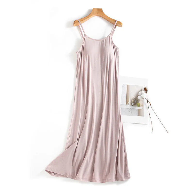 Nightgown Woman Nightie Big Size Chest Pad Modal Home Wear Nightdress Sexy Sling Nightshirt Summer Sleepwear House Dresses