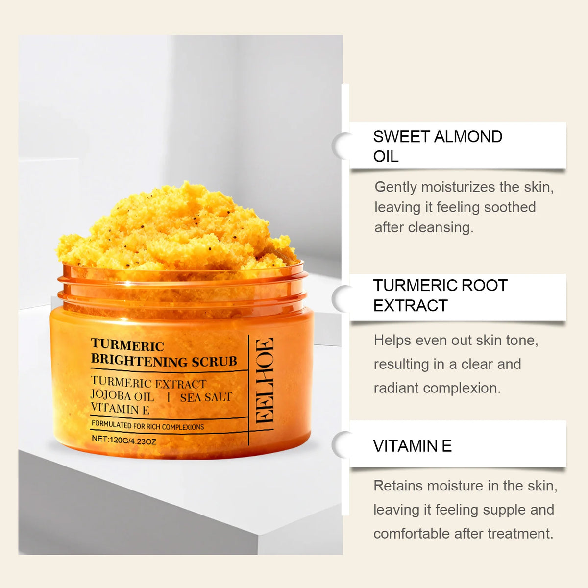 EELHOE Turmeric Scrub Lighten Skin Brightening Products Full Body Cleaning Dead Skin Remover Smooth Sea Salt Exfoliating Scrub