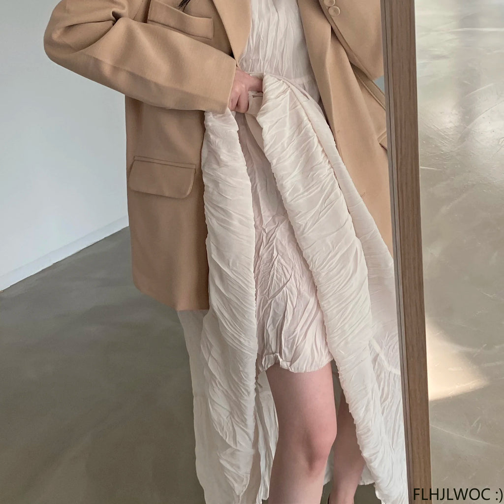 Autumn Spring Wrinkle Loose Dresses New Hot Women Cute Japan Style Retro Vintage Girls Holiday Casual Solid Apricot White Dress