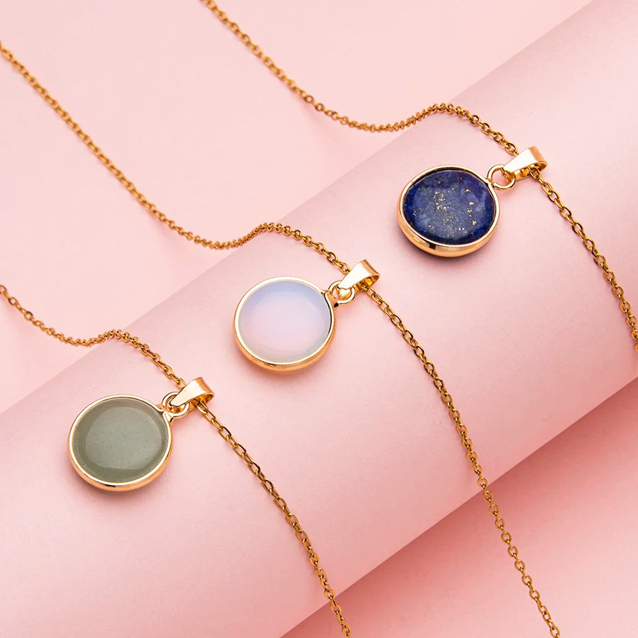 Premium Unisex Stainless Steel Adjustable Agate Pendant Necklace With Natural Crystal Gemstone