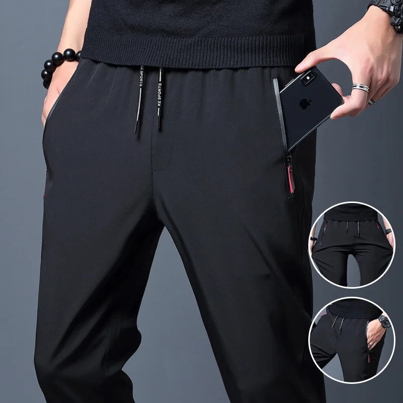 Summer Men'S Ice Silk Quick Drying Casual Pants Slim Fit Korean Version Ice Silk Pants Sports Pants Straight Tube Quick Drying P