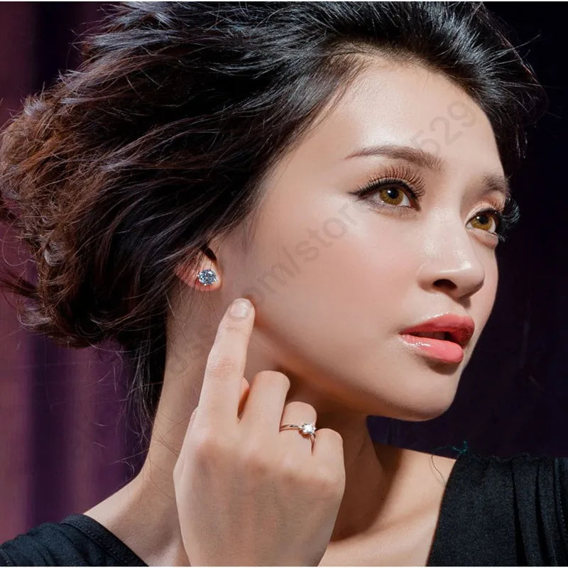 Elegant Classic Real 925 Sterling Silver Finger Rings Jewelry Crystal Cubic Zircons 6 Claws Women'S Wedding Anillos