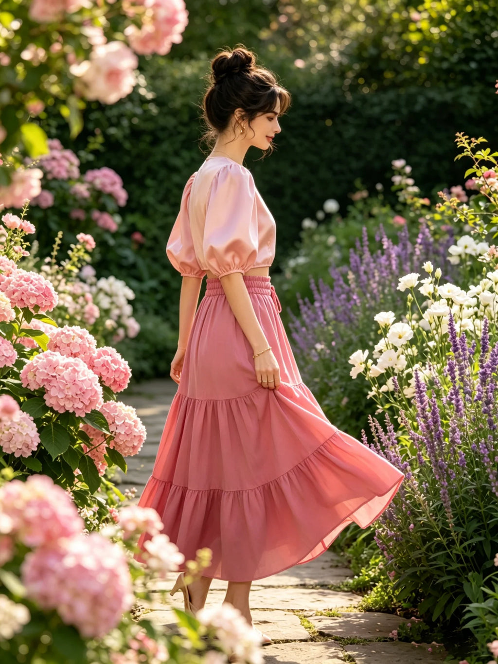 High-Waisted Drawstring A-Line Midi Skirt