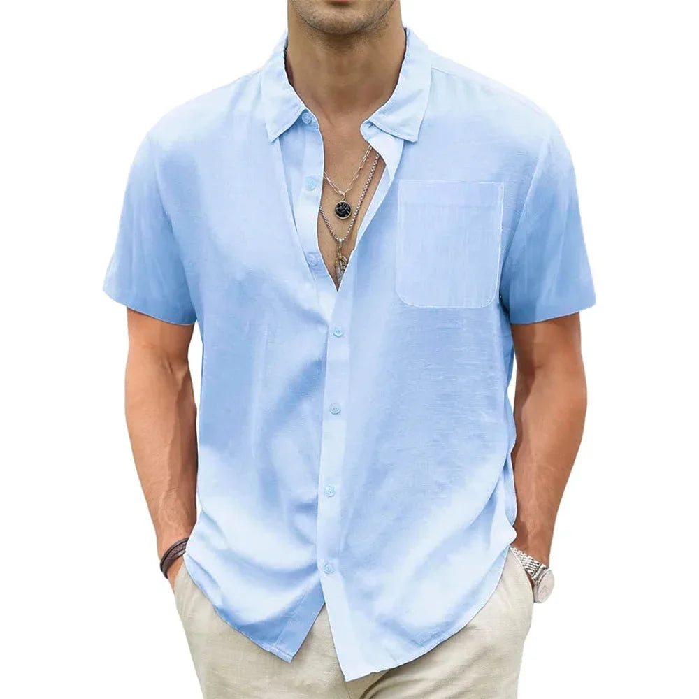 King Billion Men's Cotton Linen Casual Short Sleeve Beach Shirt