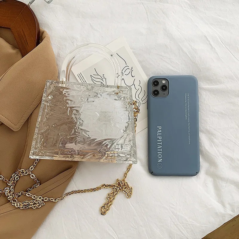 Fashion Transparent Acrylic Box Women Handbags Designer Clear Pvc Shoulder Crossbody Bags Luxury Evening Clutch Small Purse