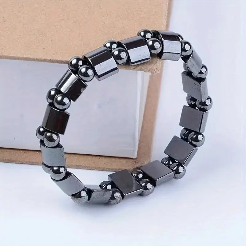 A Black Gallstone Magnetic Bracelet for Men and Women, the Same Magnetic Energy Bracelet with Double Row Bead Magnetic Bracelet