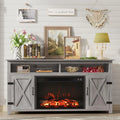 Farmhouse Fireplace TV Stand for TVs Up to 65 Inch Highboy Entertainment Center with Open Storage and Side Cabinets Rustic Medi