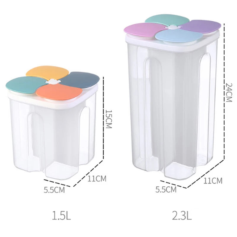 Caja de almacenamiento de cereales para cocina, de plástico, con 4 compartimentos, tarro sellado para cereales, recipiente para alimentos, tanque de grano a prueba de humedad, caja para mantener frescos los espaguetis