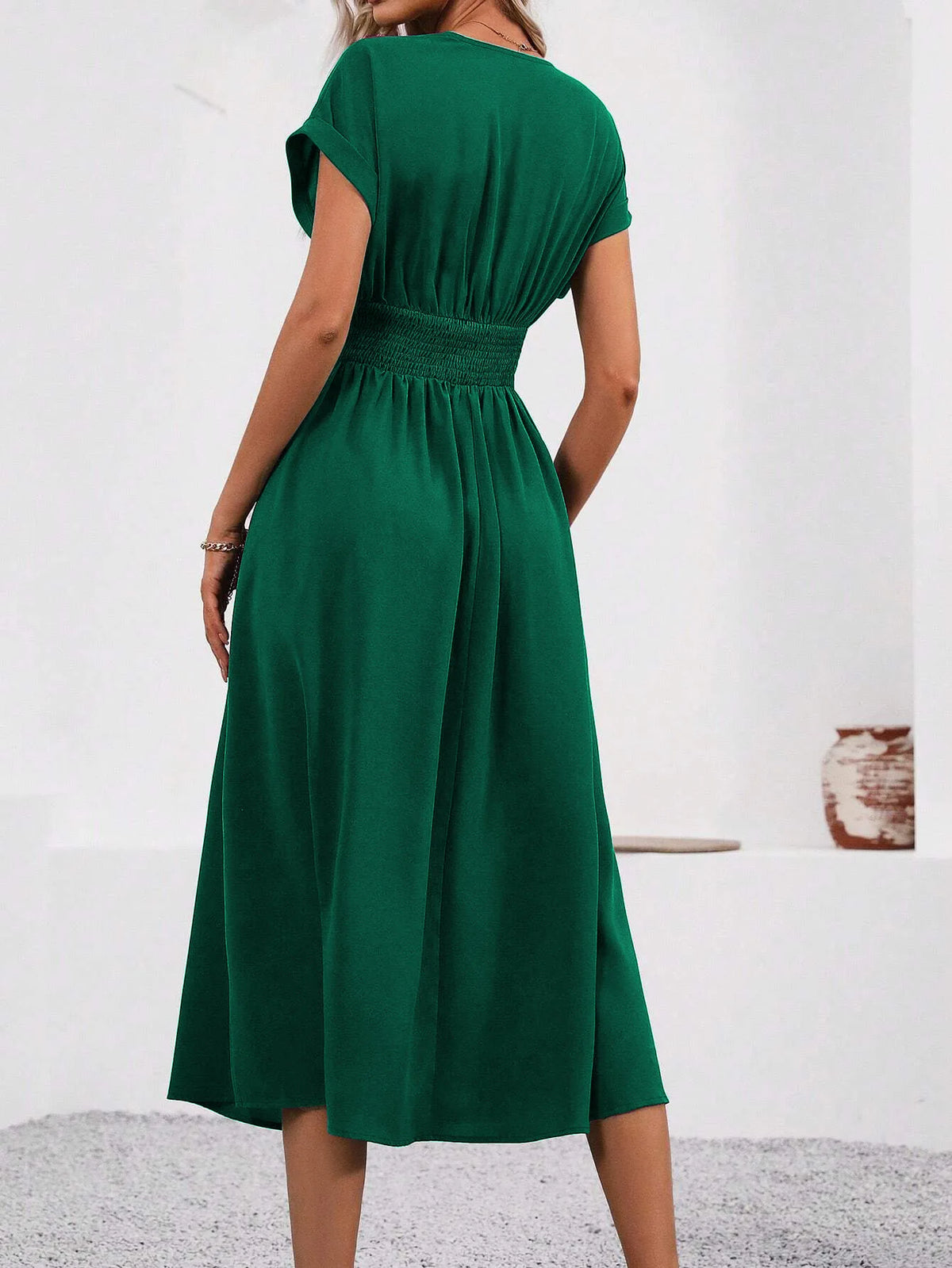 Woman Clothing Tops Skirts Y2k Clothes Dresses 2026 Woman Summer Solid-Color V-Neck Batwing-Sleeve Pleated Long Elegant Dress