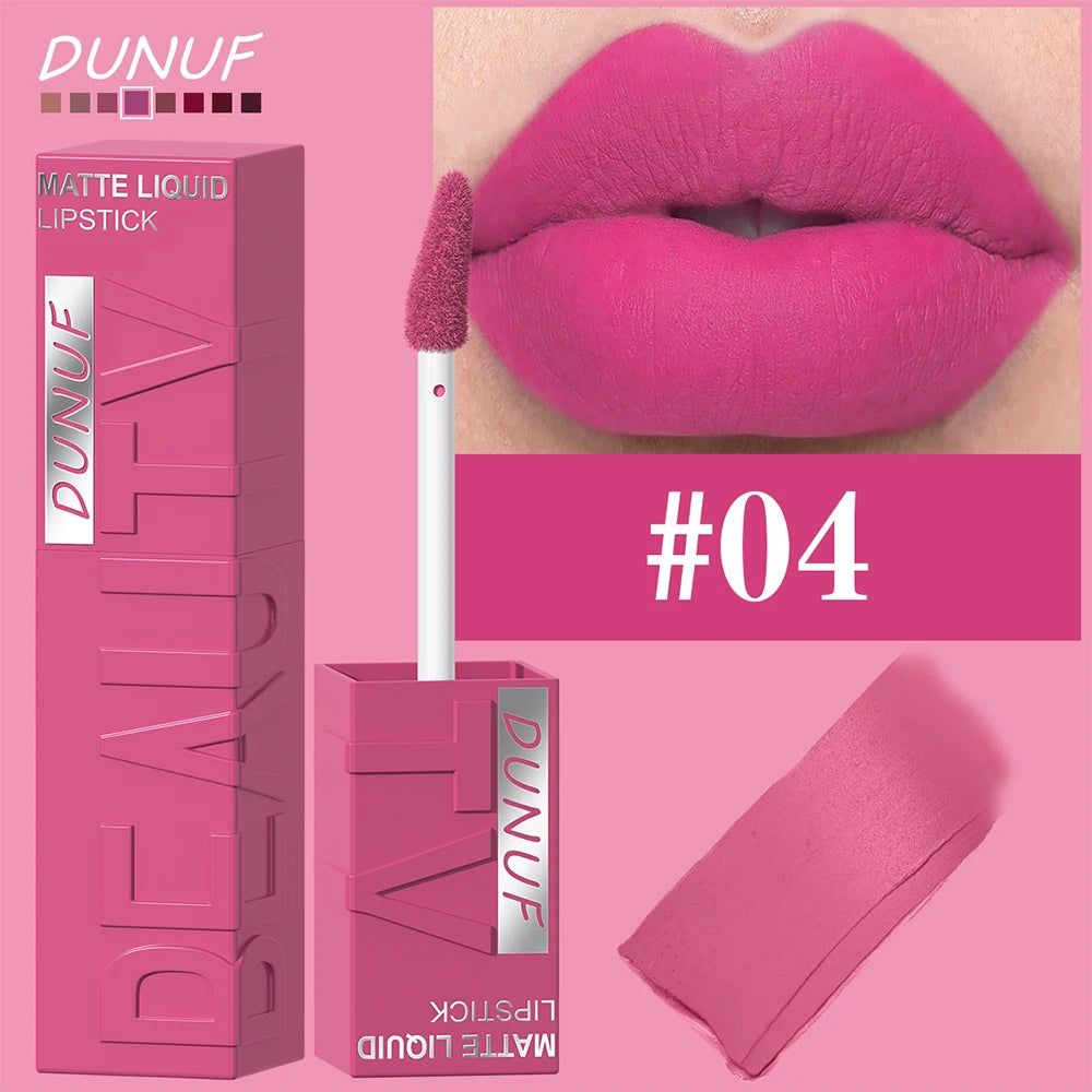 Dunuf 8 Color Matte Velvet Lip Gloss Waterproof Plumping Lipstick For Bold Women