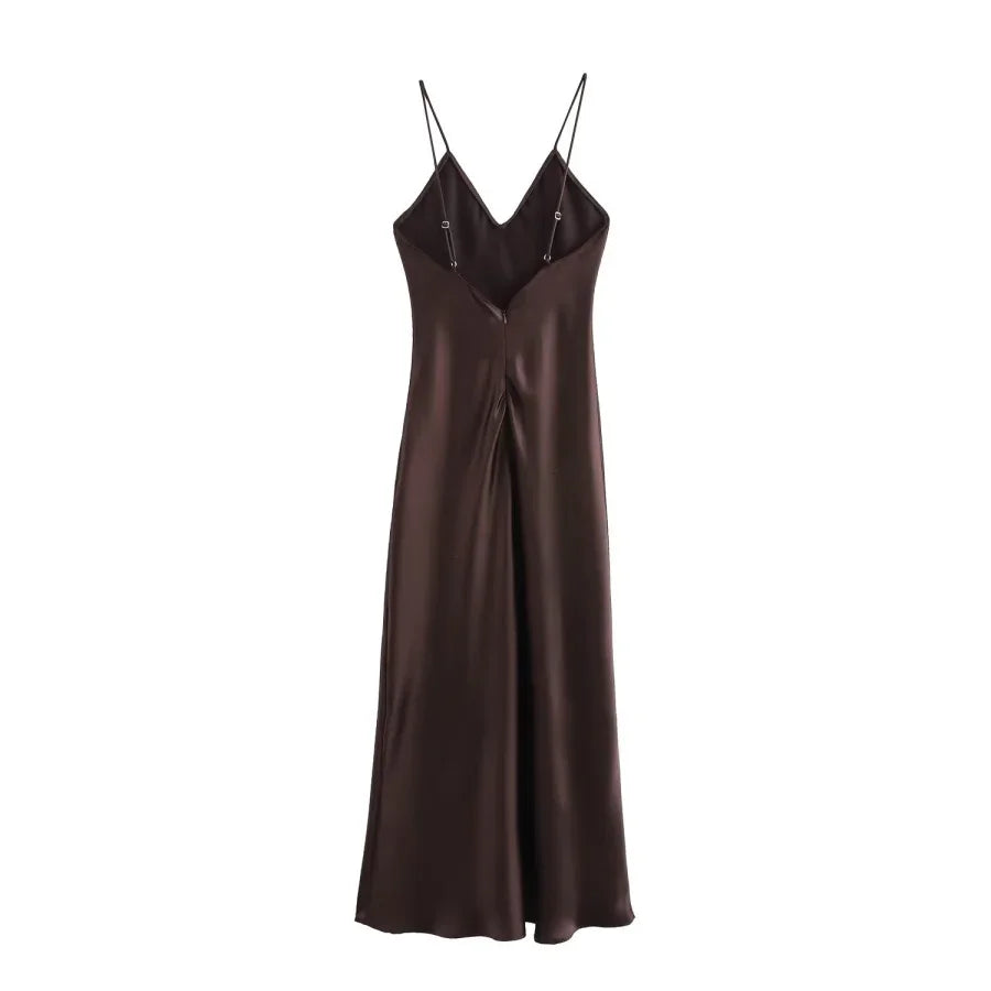 New Elegant women's fashion silk satin texture MIDI dress sexy backless party slip dress