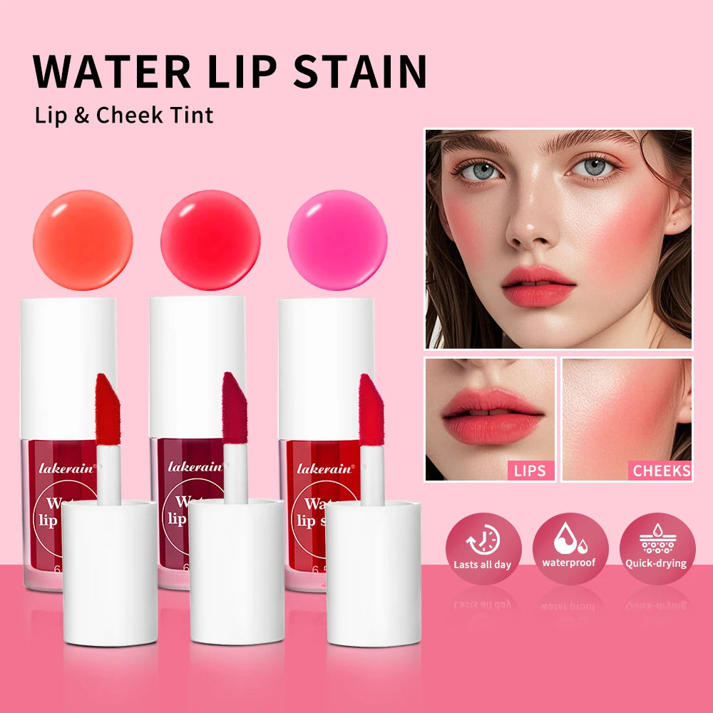 Lip Tint Stain 2 IN 1 Long Lasting Waterproof Lightweight Non-sticky Lipstick Transfer-Proof Matte Finish Liquid Blush Lip Gloss