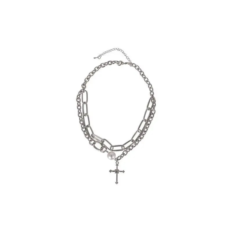 Chain Around The Neck Cross Necklace For Women'S Pendant Vintage Multilayer Fashion Jewelry Hip-Hop Gothic Style Clavicle Chokers