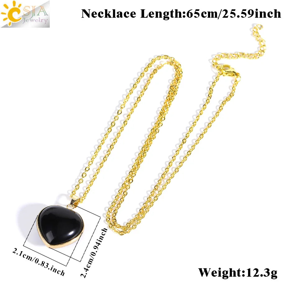 CSJA Heart Natural Stone Crystal Necklaces Pendants for Women Pink Quartz Clear Amethysts Healing Necklace Decoration H674