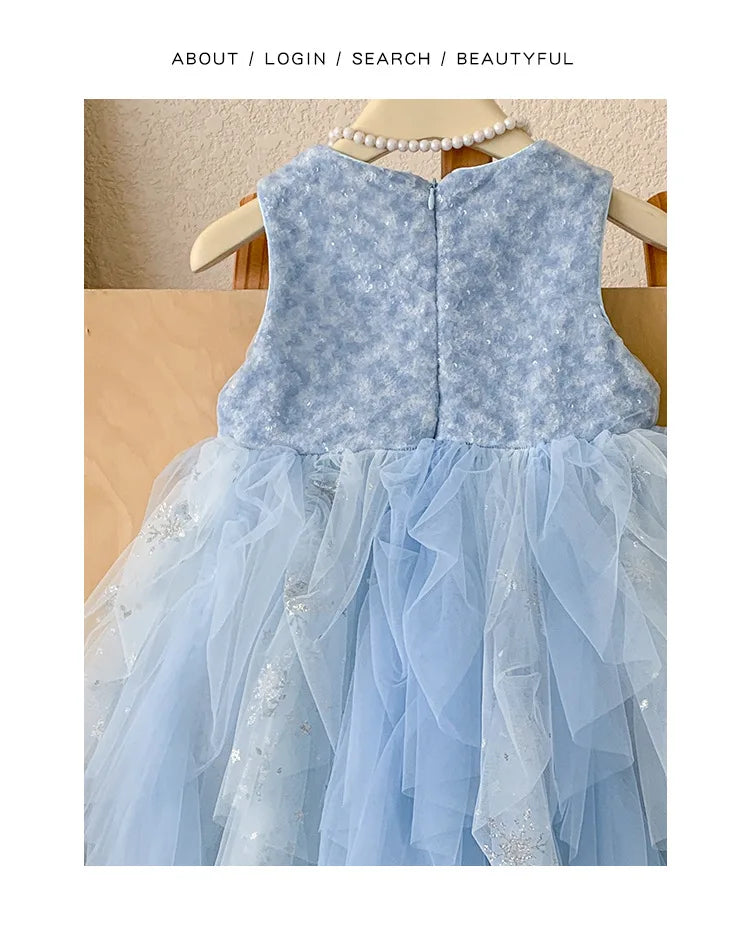 Princess dress, girls' summer 2026 new children's sequin baby's beautiful birthday solid color fluffy dress