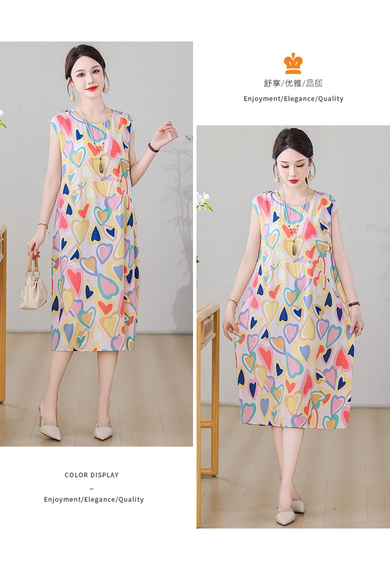 New Fashion Vintage Floral Print  Sleeveless Casual Party Femme Summer Dresses For Women 2025 O-neck Straight Women Clothing