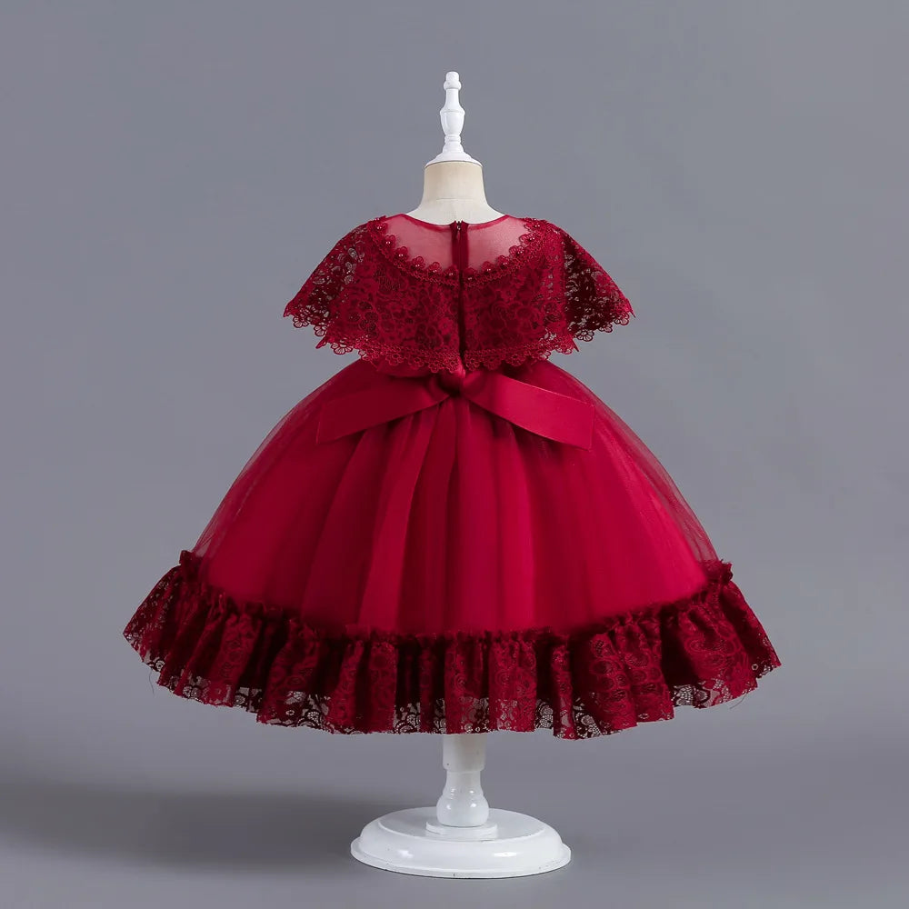 Criss-Cross Lace Girl Bridesmaid Dresses For Christmas White Kid's Party Dress Beading Tulle Children's Ceremony Evening Frocks
