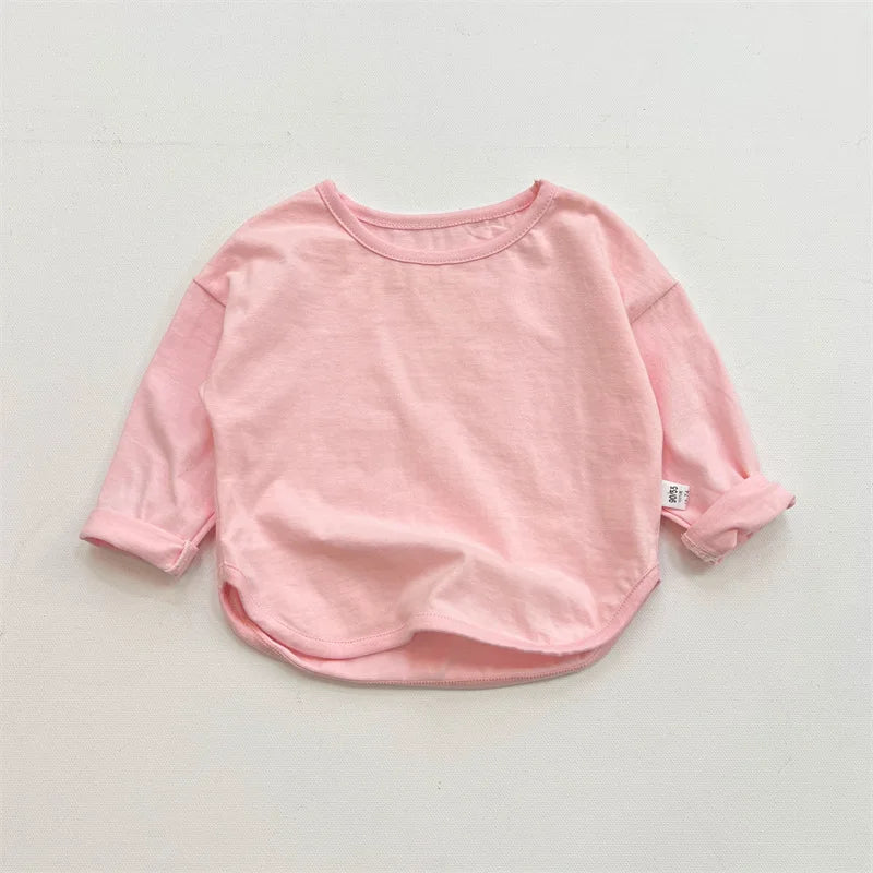 1Pcs Spring Autumn Children'S Pure Cotton Long Sleeve T-Shirts Solid Color Boys Girls Tops Kids Baby Leisure Tee Student Clothes