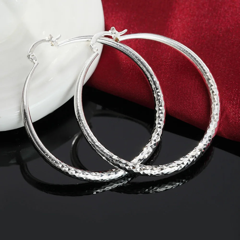Charms Fine 925 Sterling Silver 5Cm Circle Hoop Earrings For Women'S Fashion Pretty Wedding Jewelry Holiday Gifts