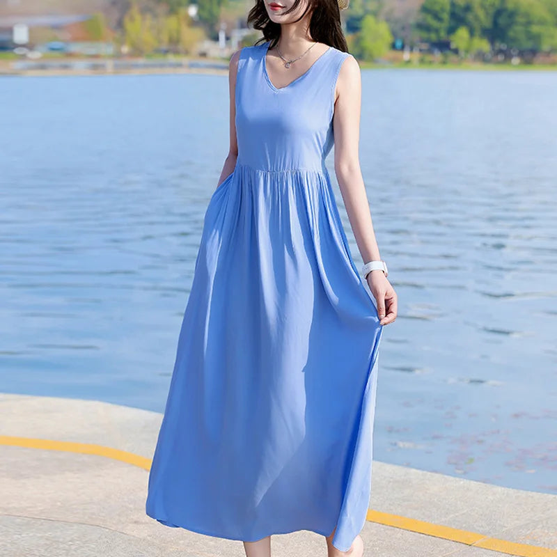 Spring Summer Dresses Fashion Female Sleeveless printed Casual Dress Women A-line Dresses Vestidos