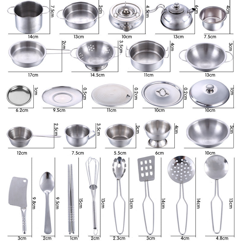Juego de utensilios de cocina MINI de juguete para niños y niñas de acero inoxidable, pueden guardar alimentos, juguetes de cocina educativos de juego de imitación