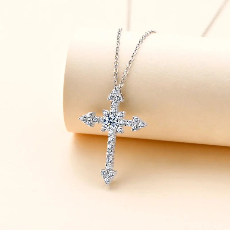 Real Moissanite Diamond Cross Pendant Necklace 1Ct D Color S925 Sterling Silver Fine Jewelry Colar De Prata For Women'S Pe021