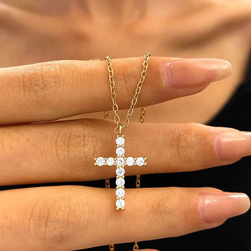 Punk Cross Pendant Gothic Imitation Pearls Necklace For Man Woman Y2K Choker Hiphop Star Trend Jewelry Premium Clavicle Chain