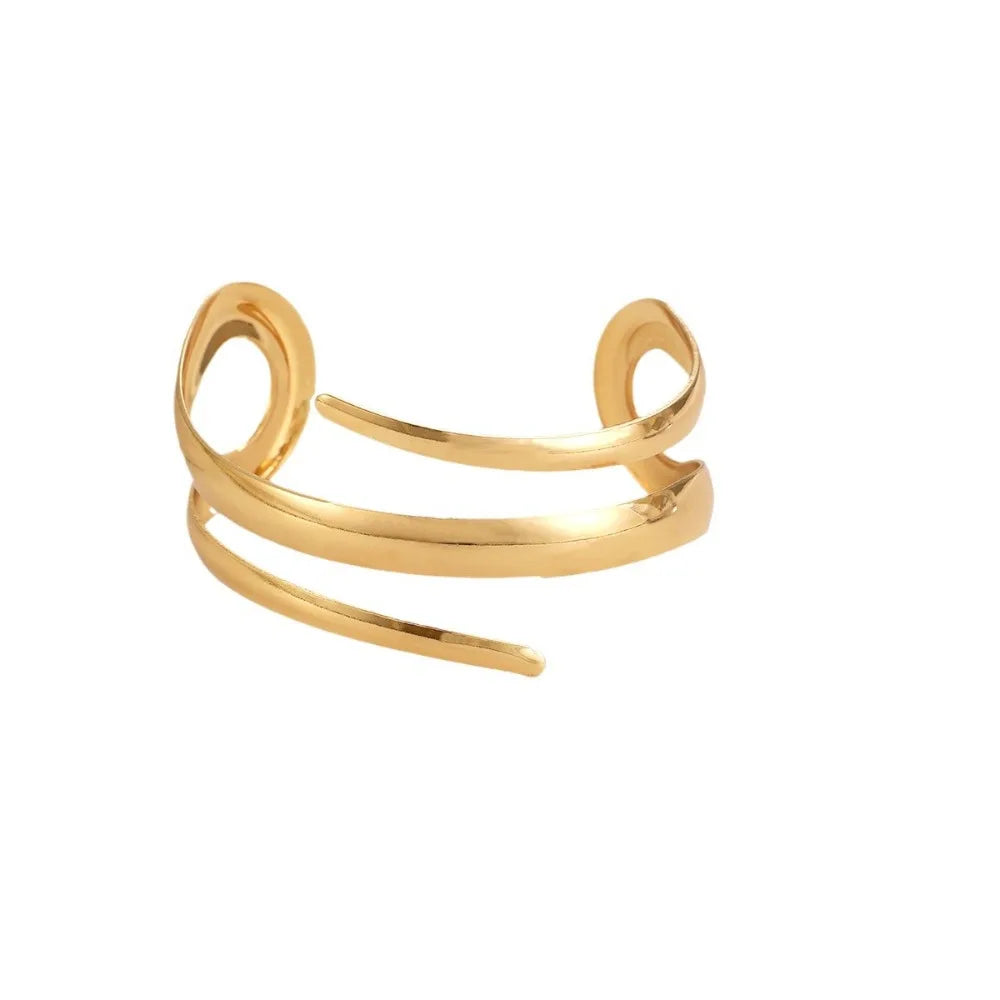 European And American Thick Bracelet And Ring Jewelry Set For Women'S Gold Color Geometric Line Bracelet Ring Combination Set
