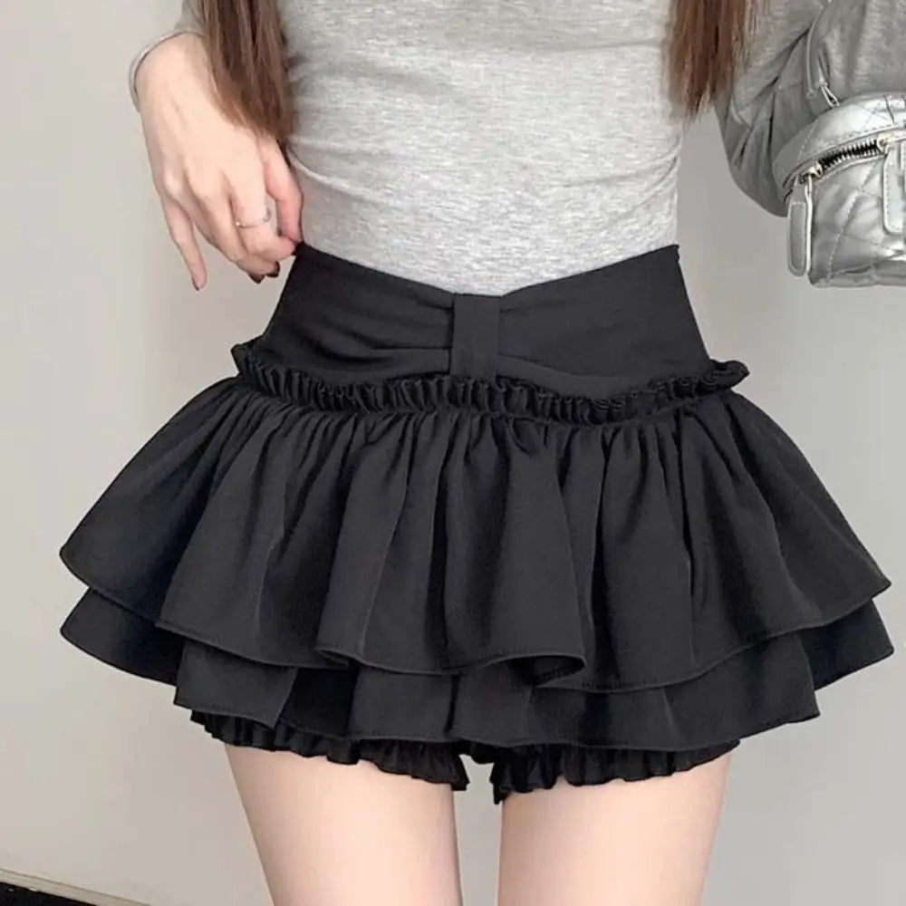 Sweet Double Layered Mini Cake Skirts A-line Ruffle High Waisted Pleated Skirt Korean Style Ball Gown Shorts Mini Skirt Cosplay