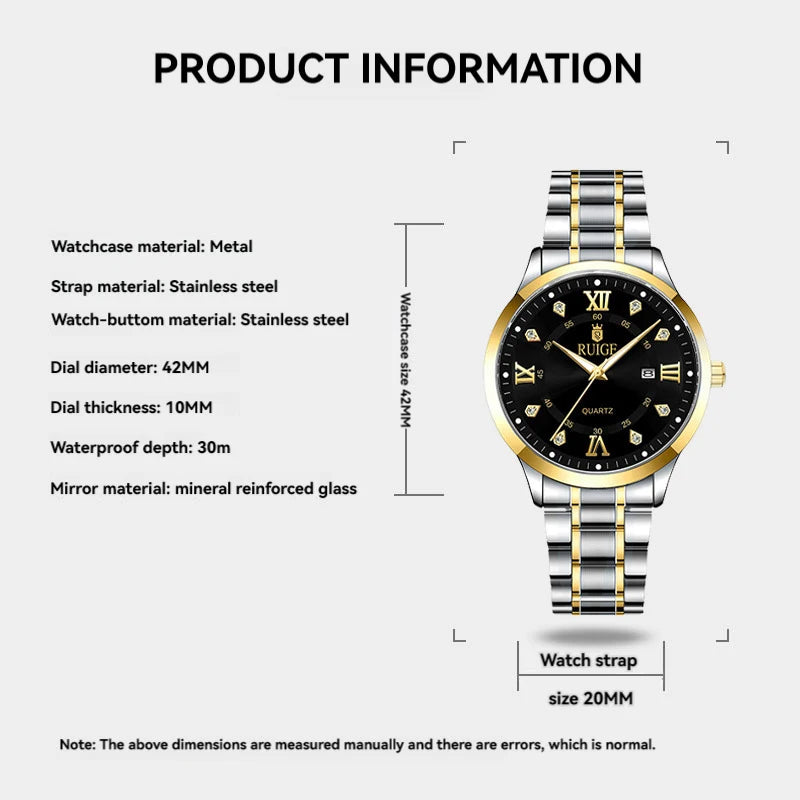 RUIGE Fashion Men's Watch Roman Scale Minimalist Men's Famous Watch Night Glow Waterproof Trendy Watch