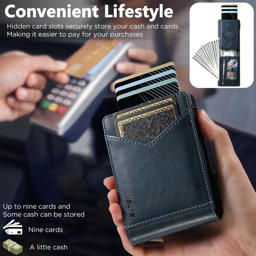 SUTENI Card Slot Wallet Flip Cover Faux Leather Card Box Pressing The Button Automatically Ejects The Card