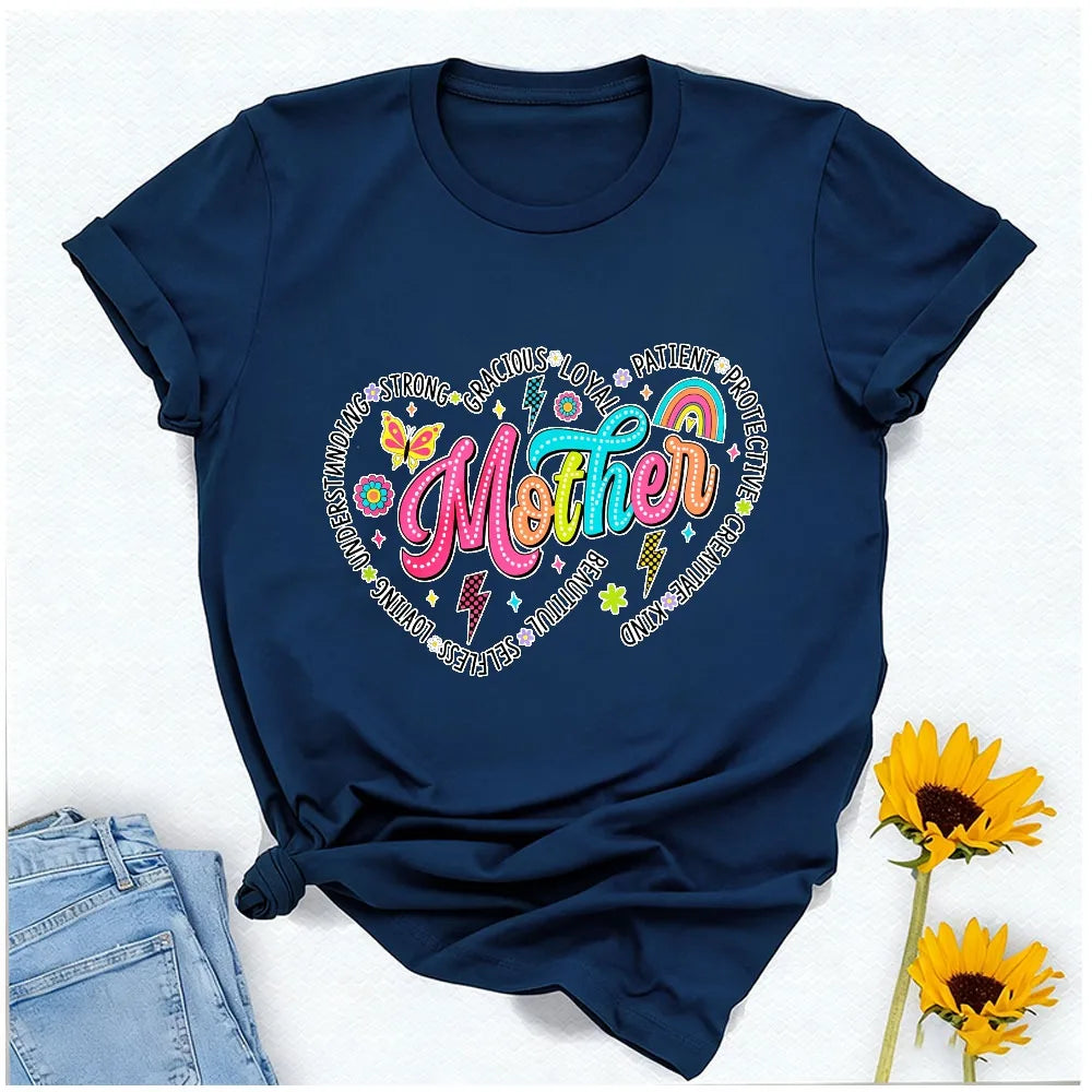 Heartfelt Mother Appreciation Word Strong Beautiful Wise Kind Best Mom Designed Colorful Retro with Strong Gracious Traits Tee