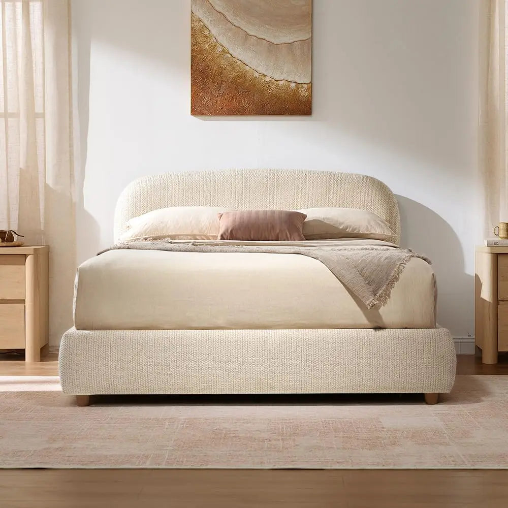 Queen Storage Bed Frame Adjustable Headboard Beige, Customized