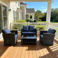 4 Piece Wicker Patio Sectional Sofa Set with Tempered Glass Table for Garden Porch Balcony, Customized