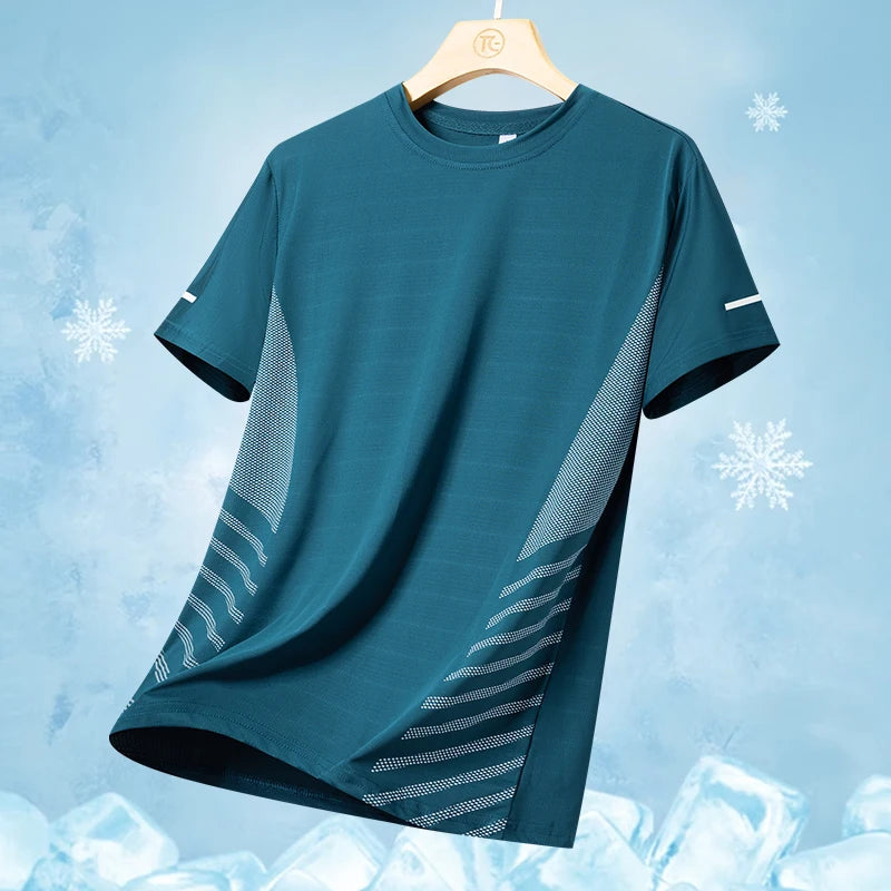 Running T-Shirt Men Summer Ice Silk Thin Top Reflective Printing Quick Dry Short Sleeve Breathable Fitness Sports T-Shirt 5Xl