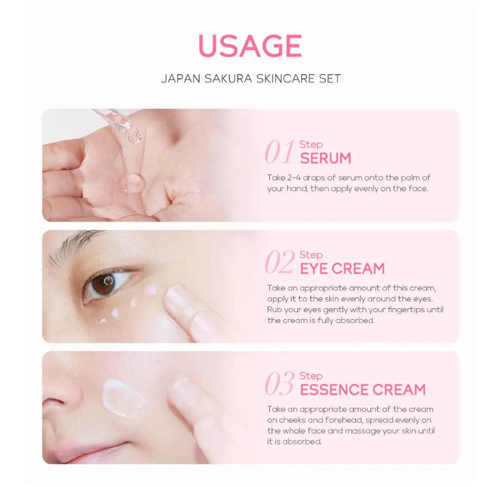 LAIKOU Sakura Skin Care Set - Facial Cleanser, Toner, Serum, Cream