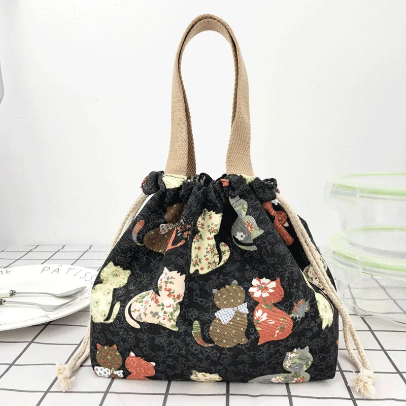Bolsa de almuerzo de lona con cordón con diseño de anime de dibujos animados japonesa, bolsa plegable para dos fiambreras