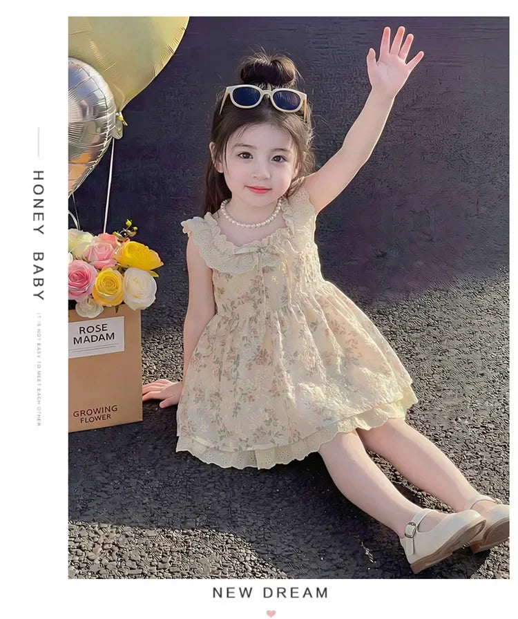 2026 New Baby Summer Girls Printed Dress, Princess Kids Sweet Fashion Party Dress 2-7T