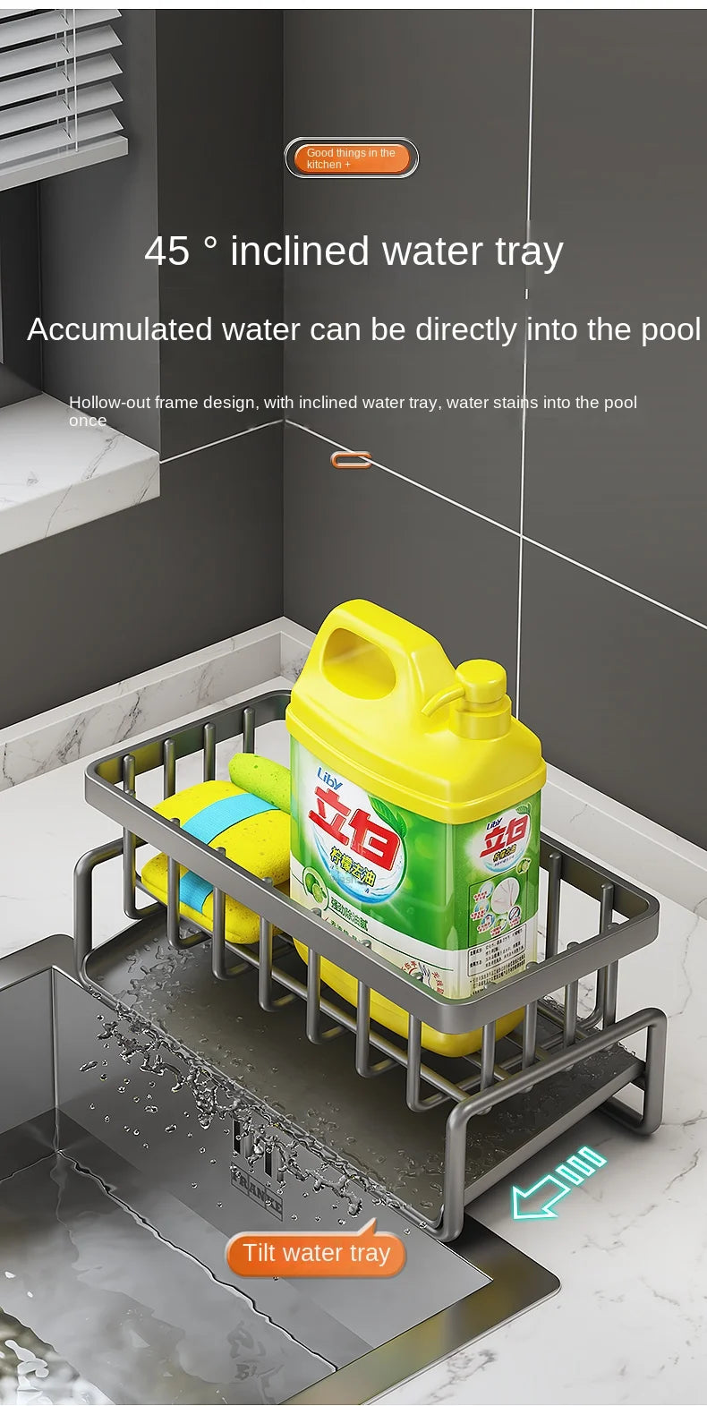 Estante de acero inoxidable para cocina, escurridor de esponjas, escurridor de fregadero, artículos de lavado de platos, almacenamiento de paños de cocina, escurridor
