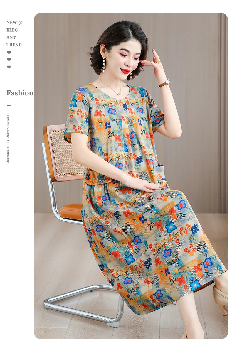 2026 New women summer print casual o-neck casual short Vestidos Vintage dresses summer thin dress