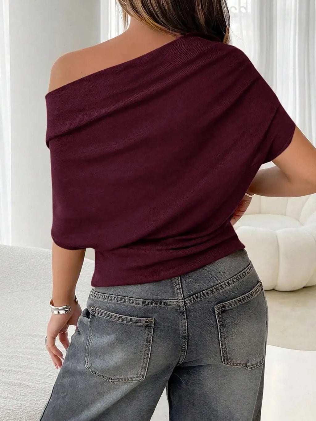 Women's Fashion Sexy Hot Girl One Shoulder T-Shirt 2026 Summer New Slim Bat Sleeve Solid Color Versatile Top T-Shirt Female